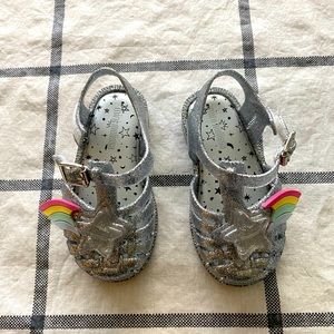 Mini Melissa jellies! Silvery sparkly jelly shoes with rainbow and star.